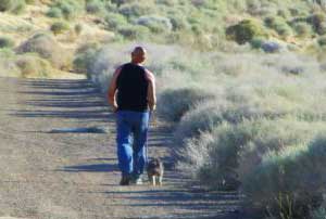 walking your dog in the desert